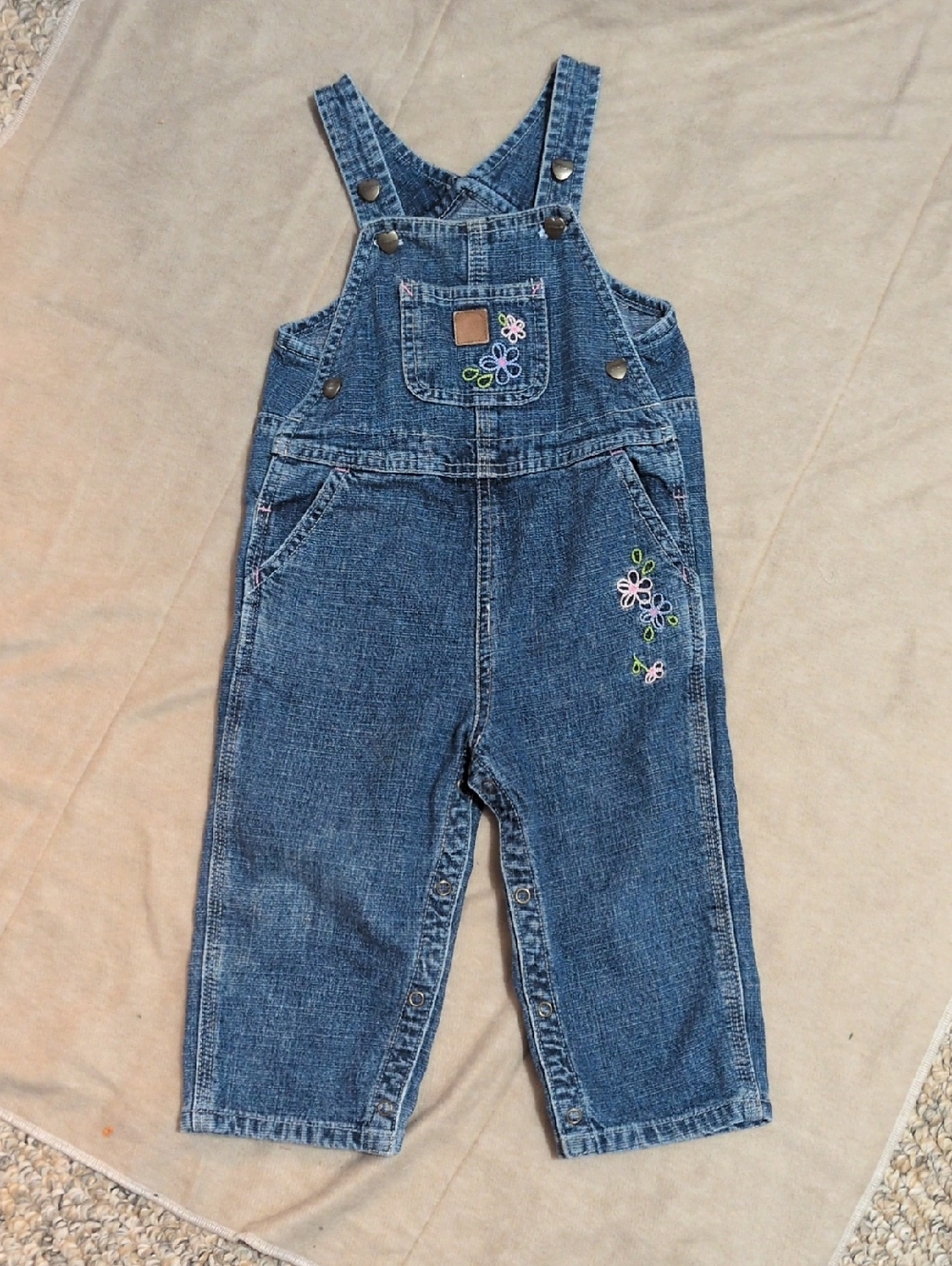 Carhartt Blue Denim Kids Overalls with Floral Embroidery